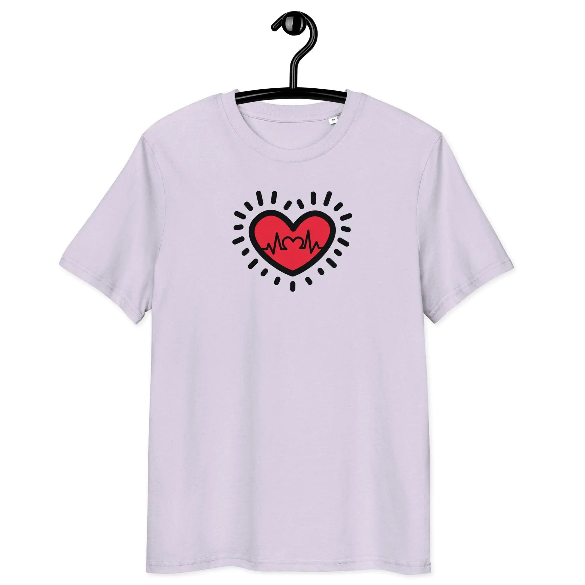 love frequency t-shirt - front view - on hanger - lavender