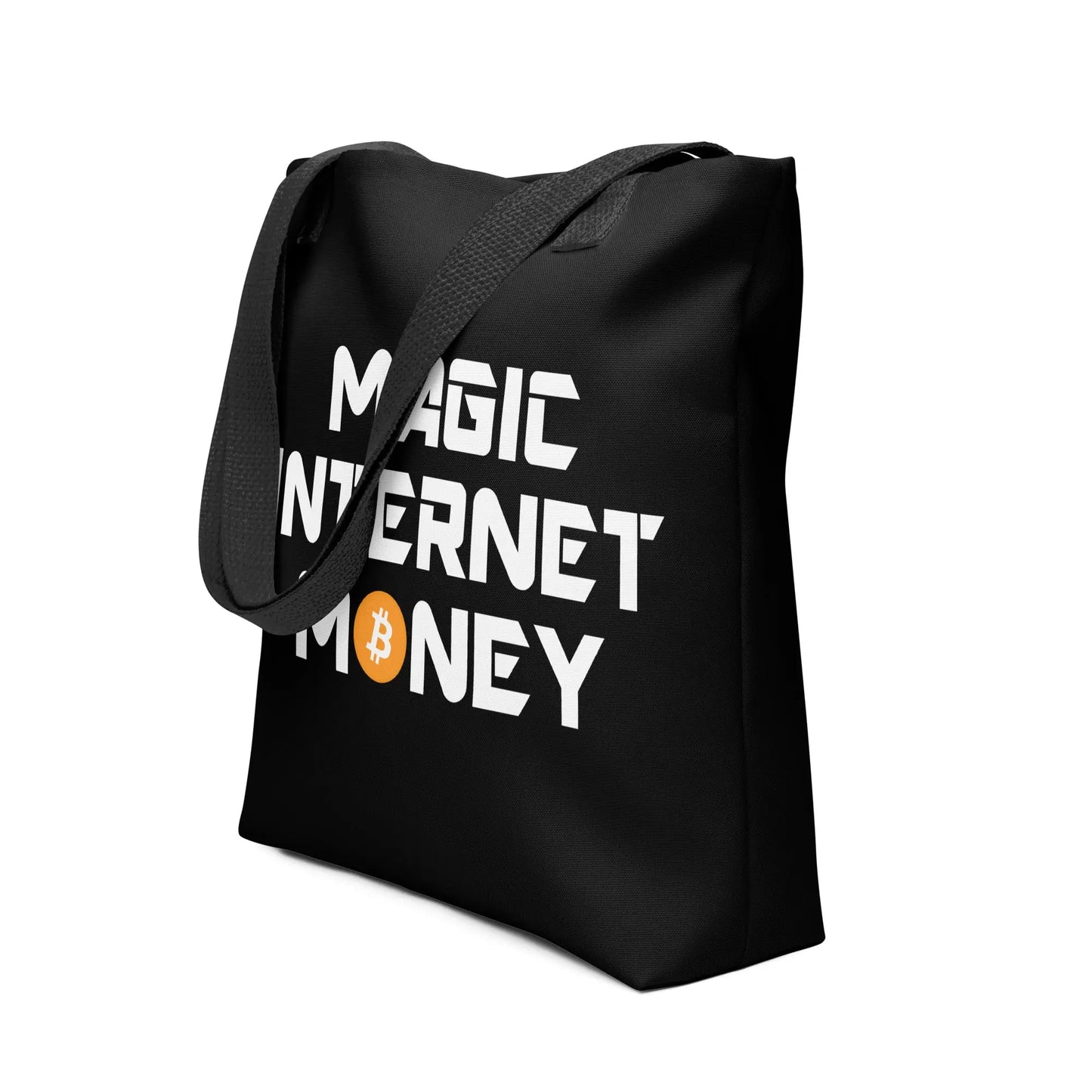 bitcoin tote bag - magic internet money - front view - black