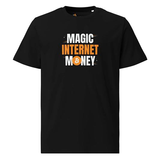 bitcoin t-shirt - magic internet money - front view - black