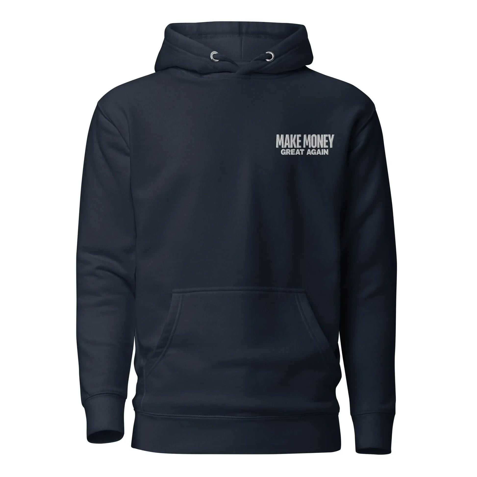 bitcoin hoodie - make money great again - front view - blue