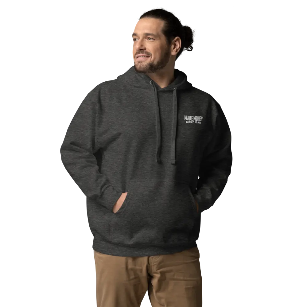 bitcoin hoodie - make money great again - worn by model