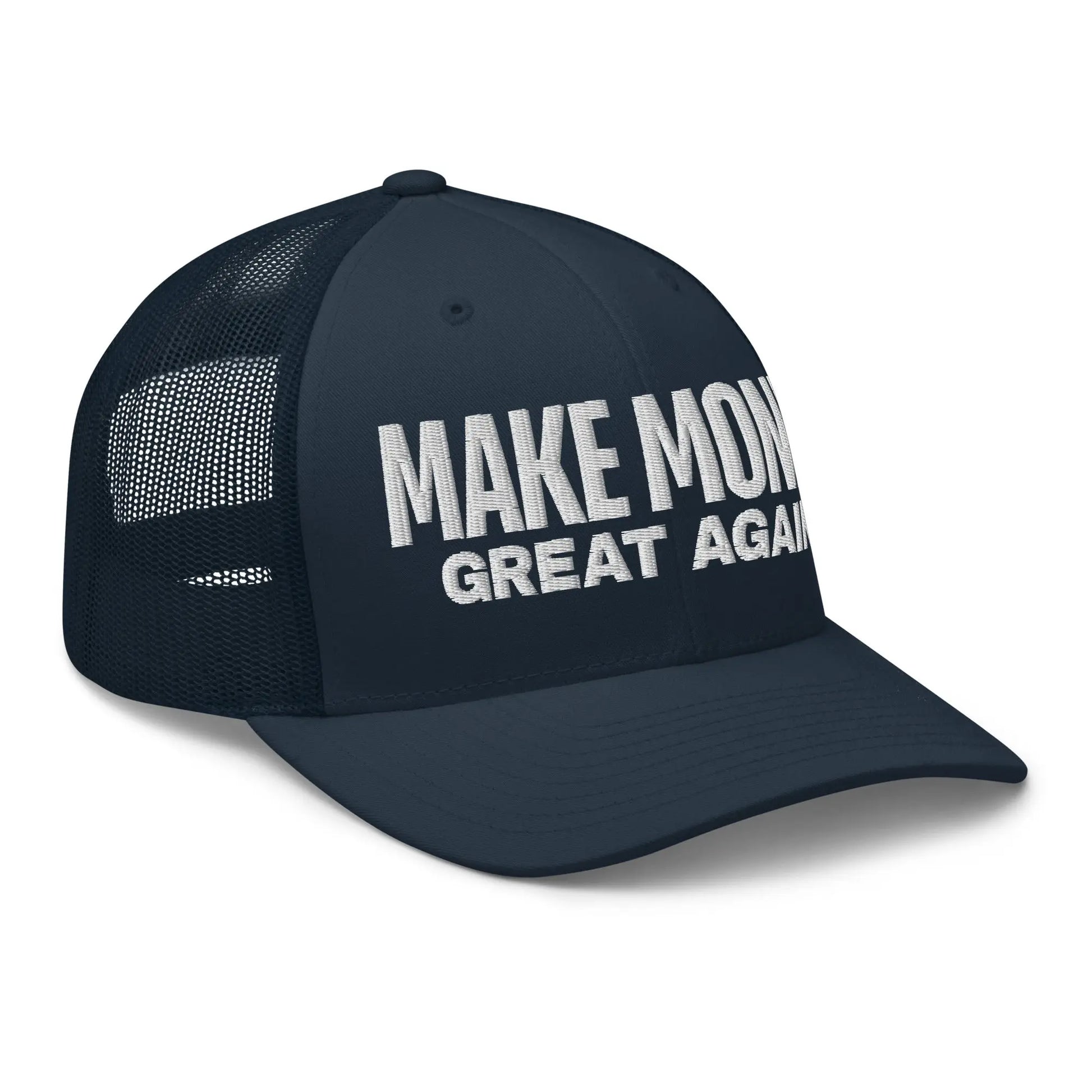 bitcoin trucker hat - make money great again - angled front view - navy