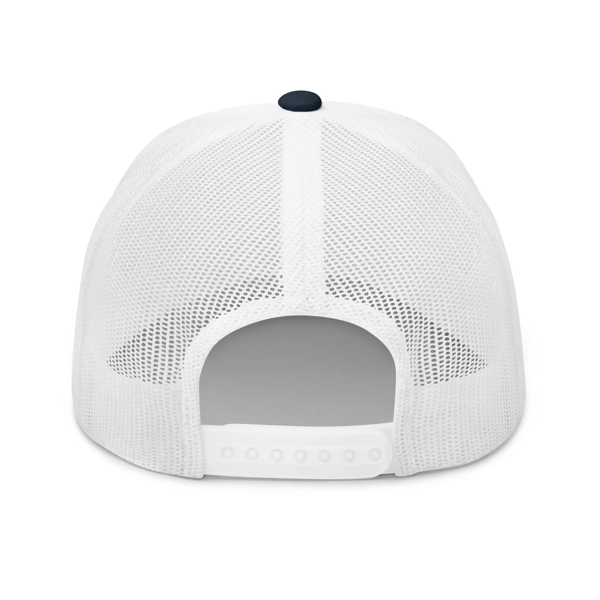 bitcoin trucker hat - make money great again - back view - navy and white