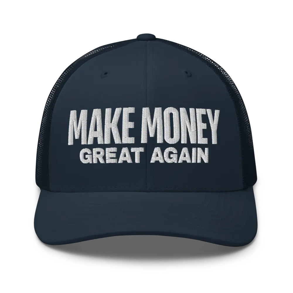 bitcoin trucker hat - make money great again - front view - navy