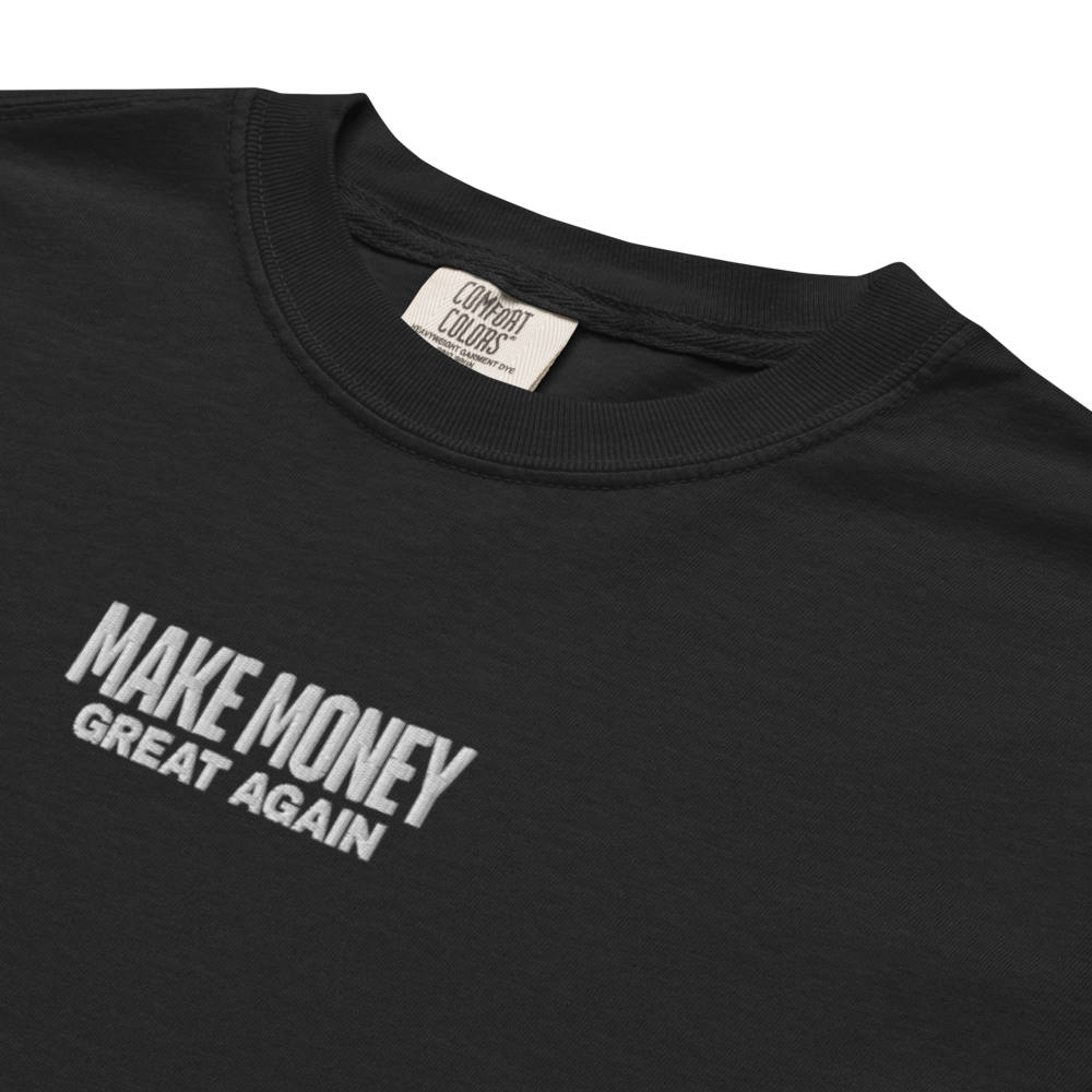 bitcoin t-shirt - make money great again - embroidery close-up - white