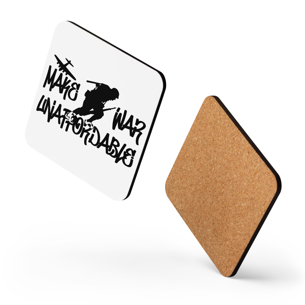 Make War Unaffordable Bitcoin coaster floating layout