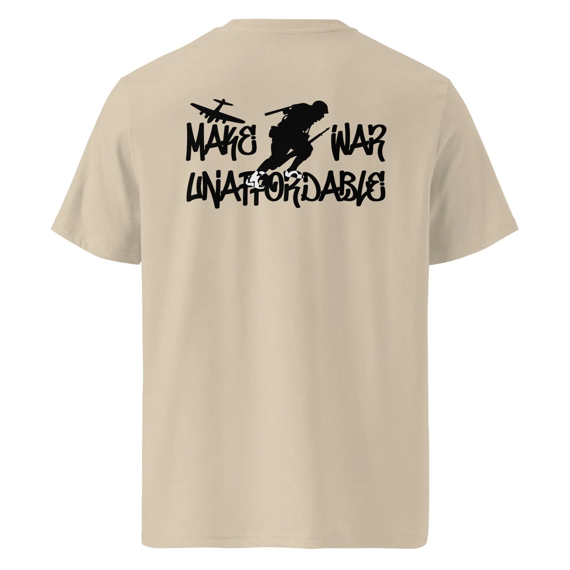 Bitcoin T-Shirt – Make War Unaffordable - back print - beige