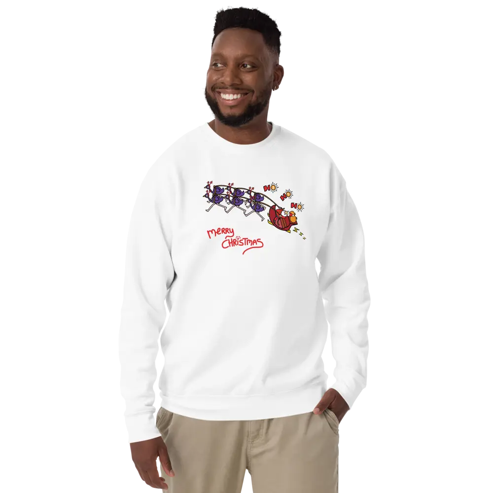 bitcoin sweatshirt - merry christmas by bitpopart - worn by male model - white color