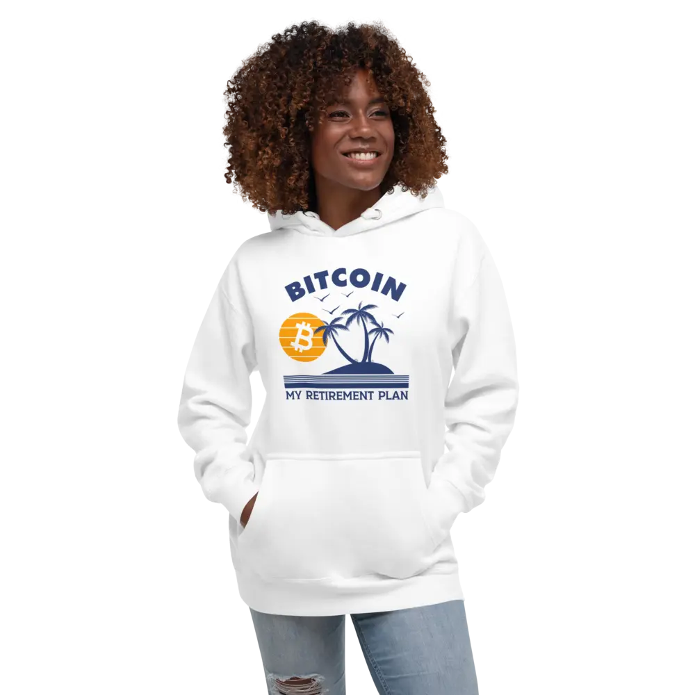 bitcoin hoodie - my retirement plan - worn by model