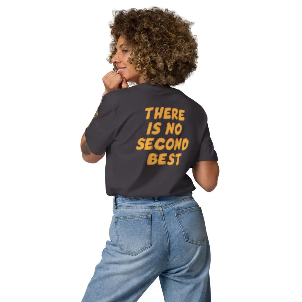 Bitcoin T-Shirt – No Second Best - worn on female model — anthracite