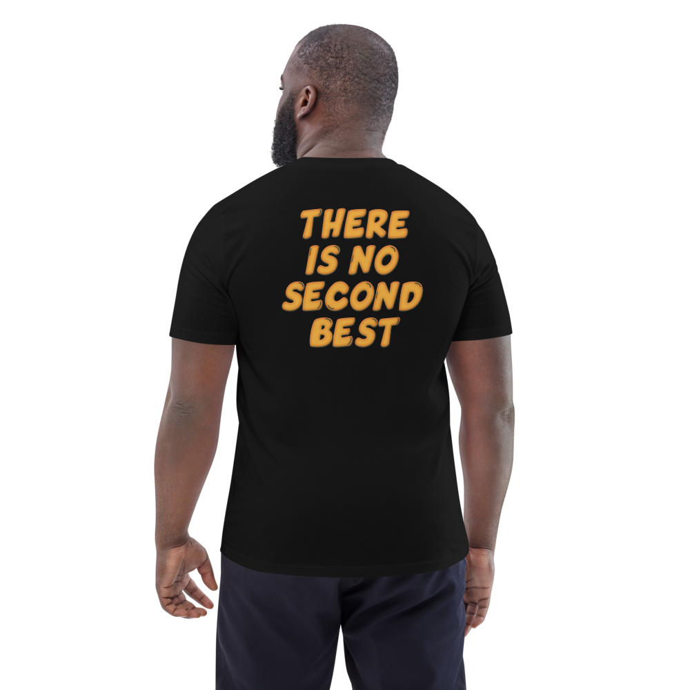 Bitcoin T-Shirt – No Second Best - worn on model — black