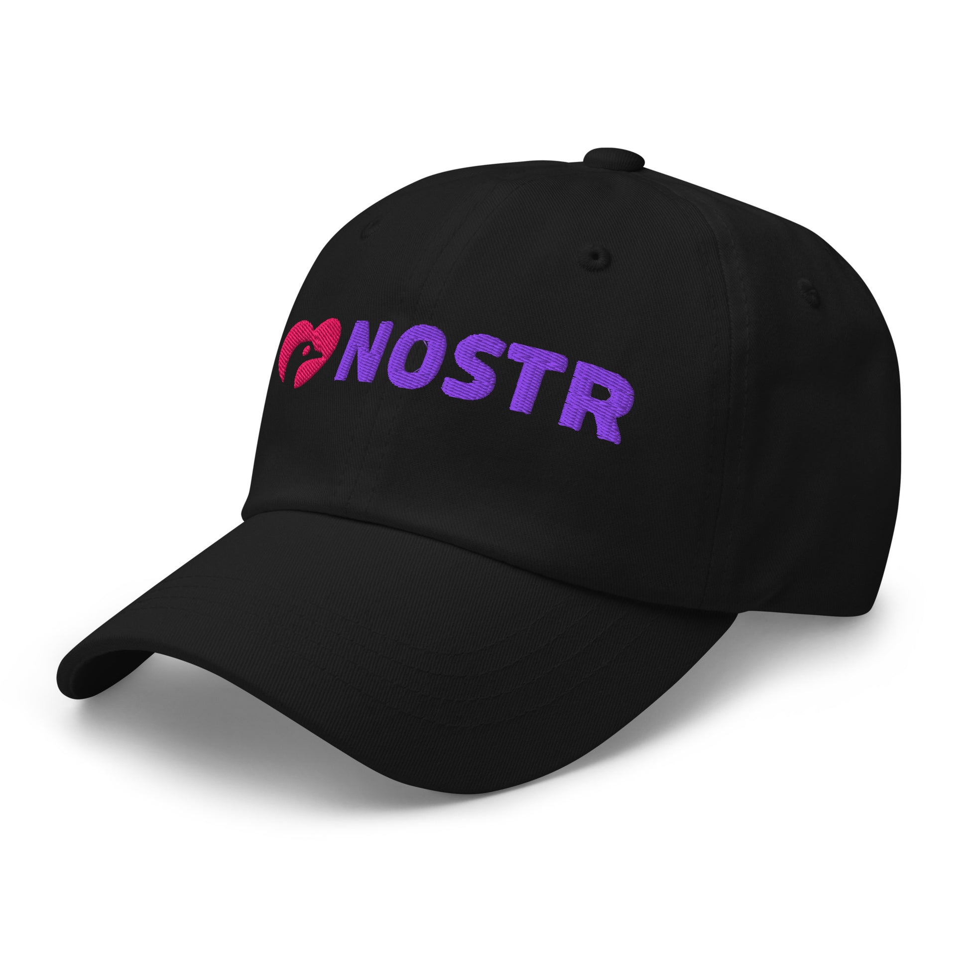 nostr hat - i love nostr - angled view - black - left