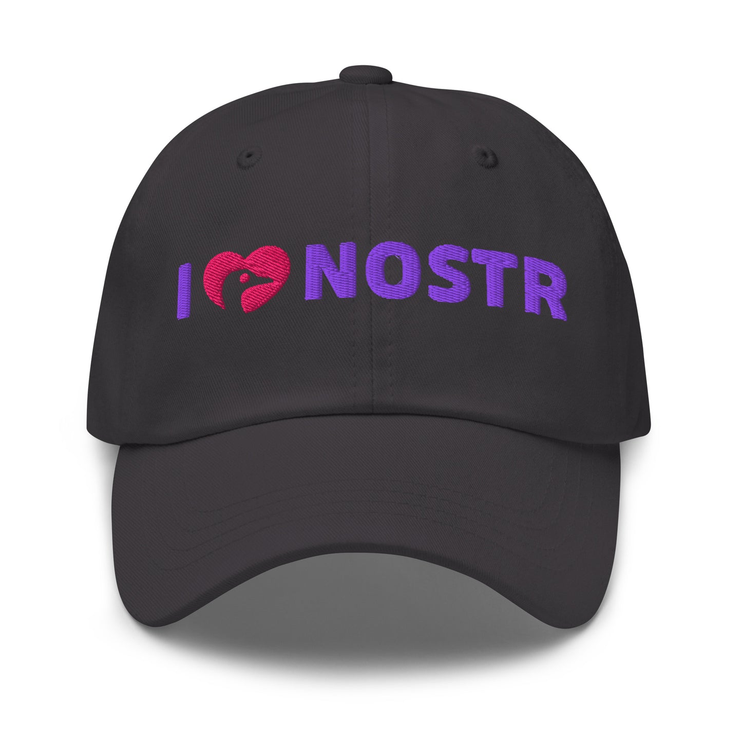 nostr hat - i love nostr - front view - grey