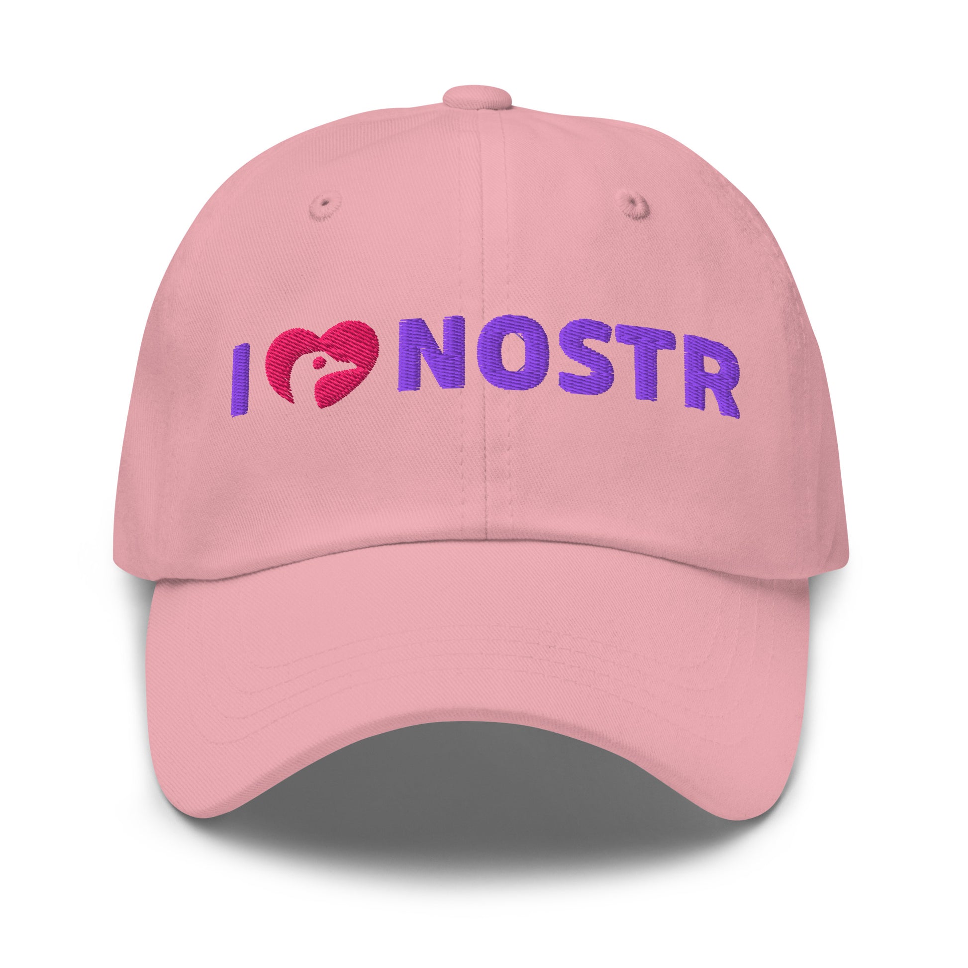 nostr hat - i love nostr - front view - pink