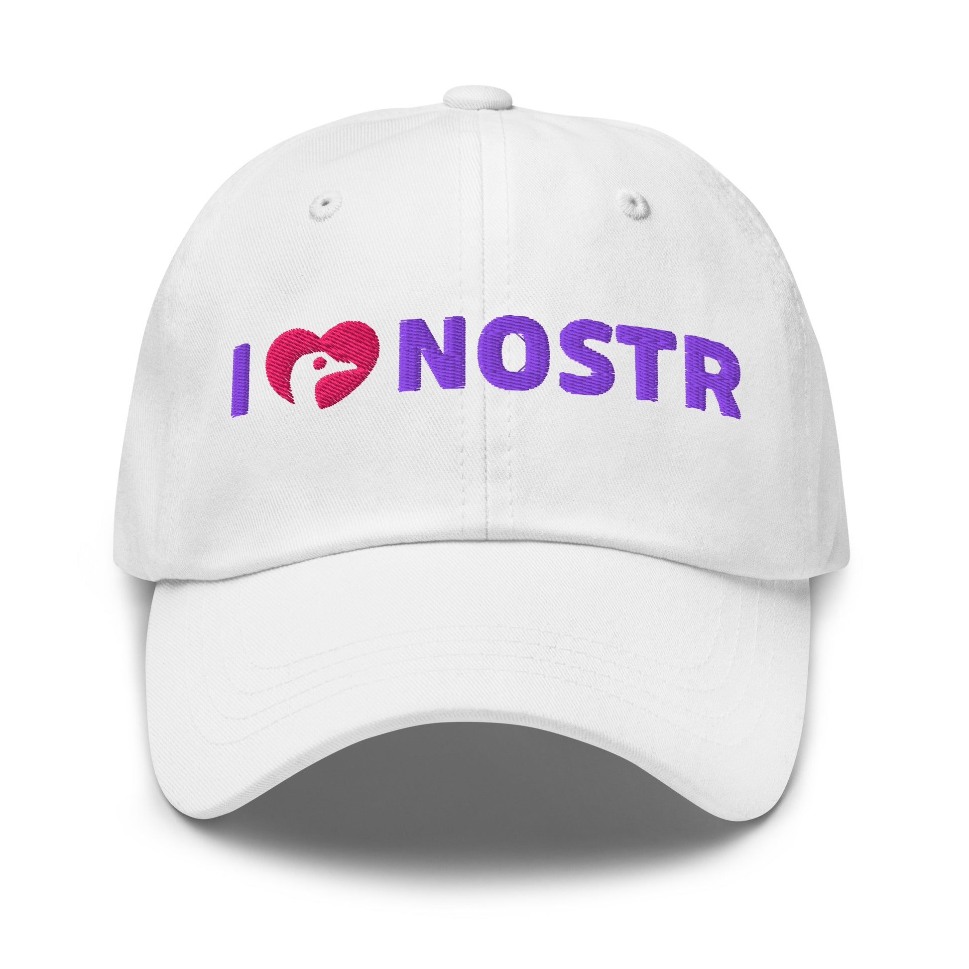 nostr hat - i love nostr - front view - white