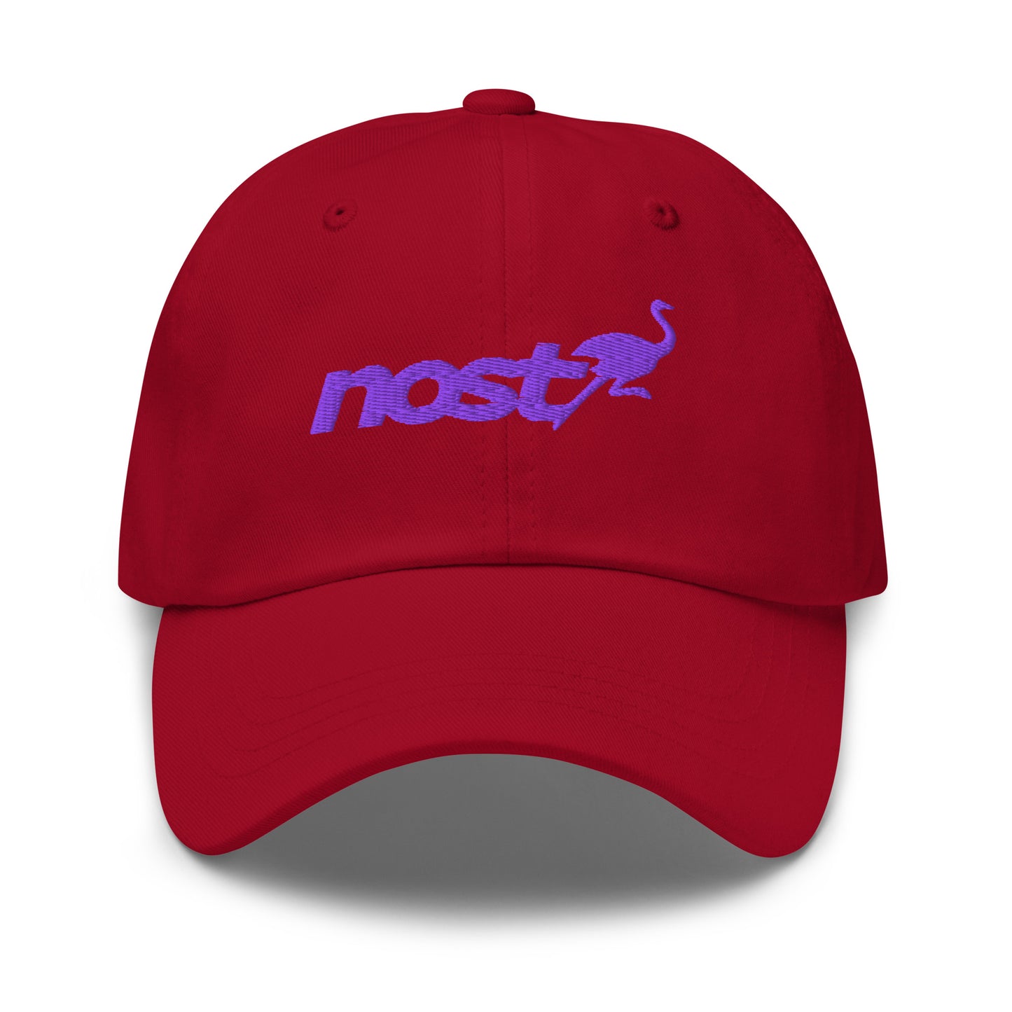 nostr hat - nostrich - front view - cranberry