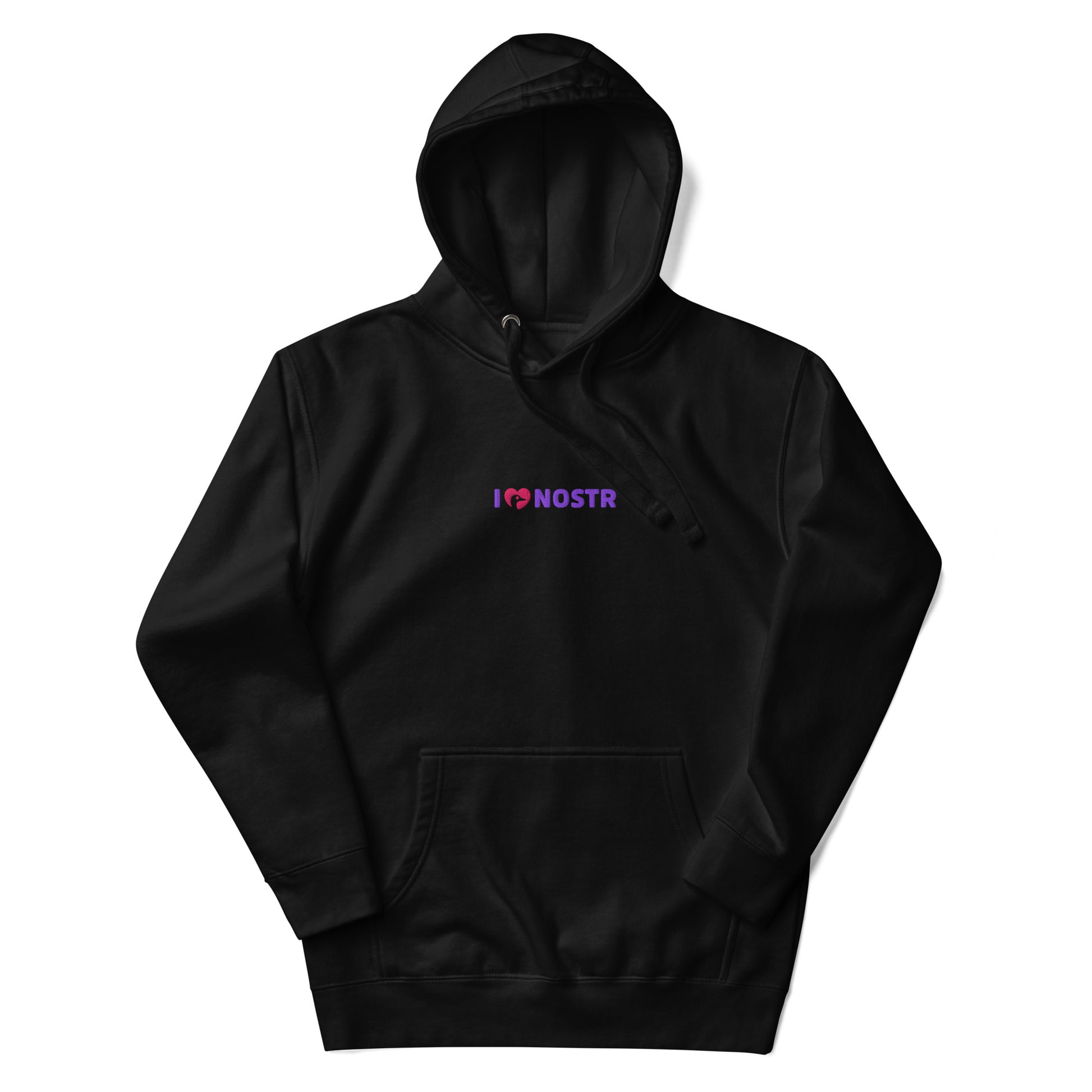 nostr hoodie - i love nostr - front view - black