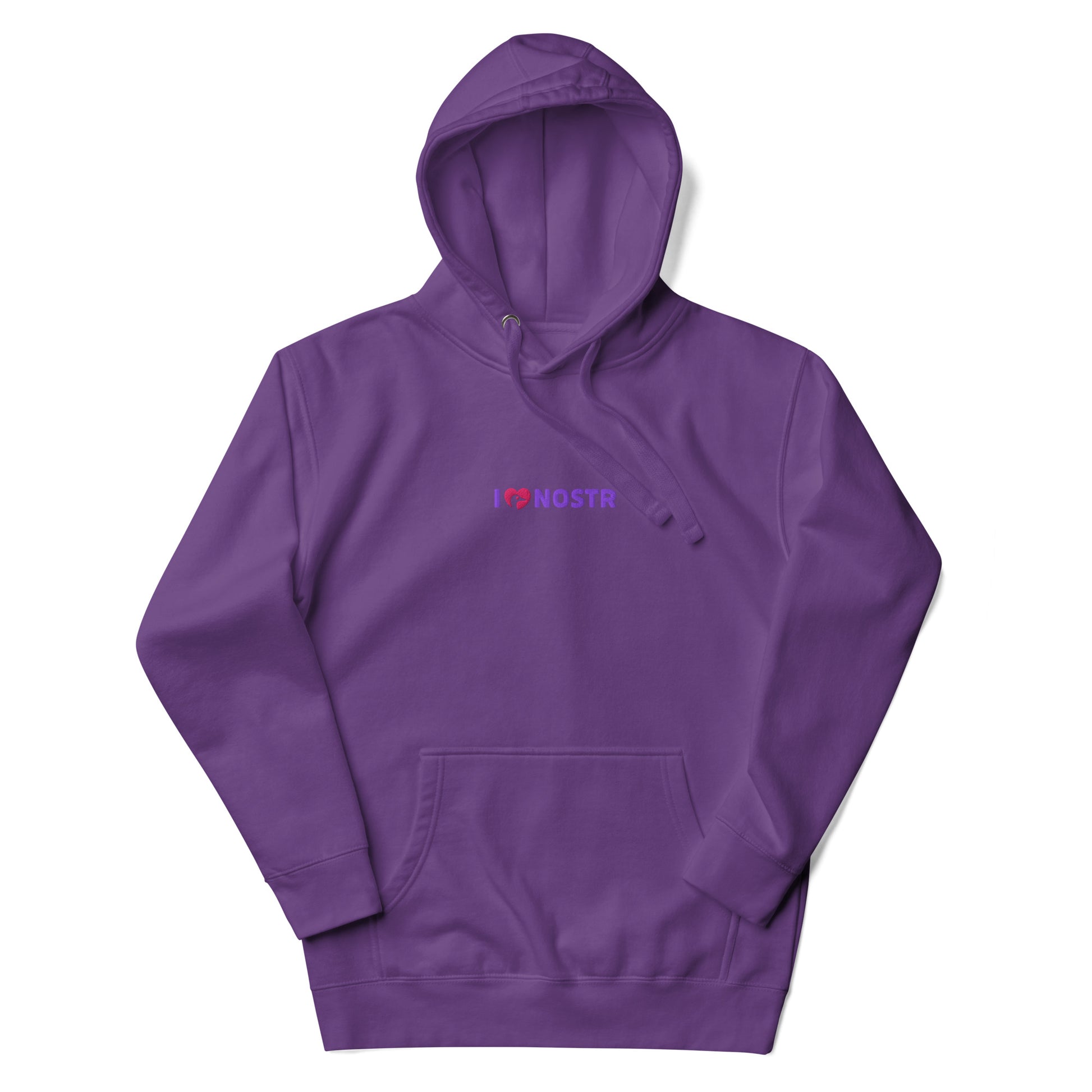 nostr hoodie - i love nostr - front view - purple