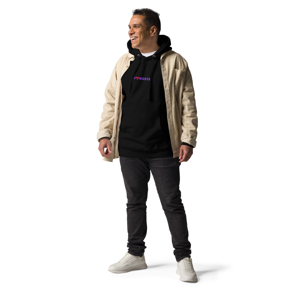 nostr hoodie - i love nostr - worn - male - black