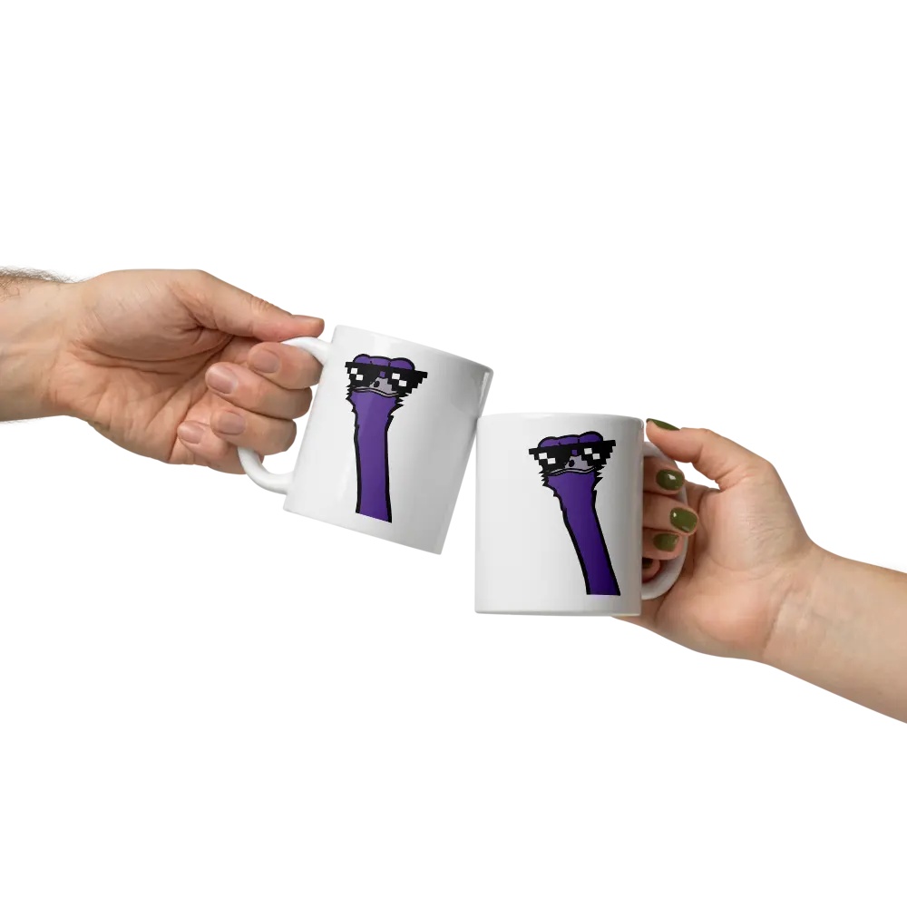 nostr mug - cool ostrich - hold by 2 hands