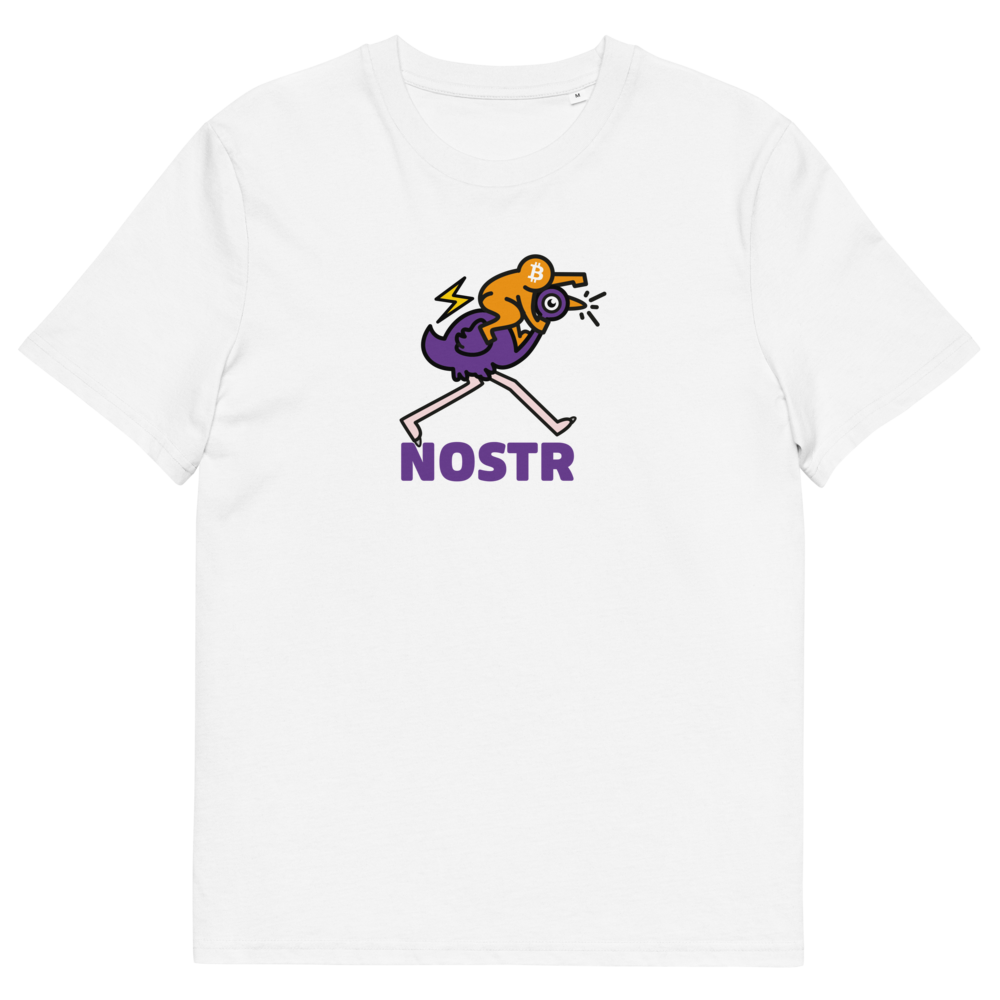Nostr T-Shirt – Nostr Pop Ostrich - front view - white