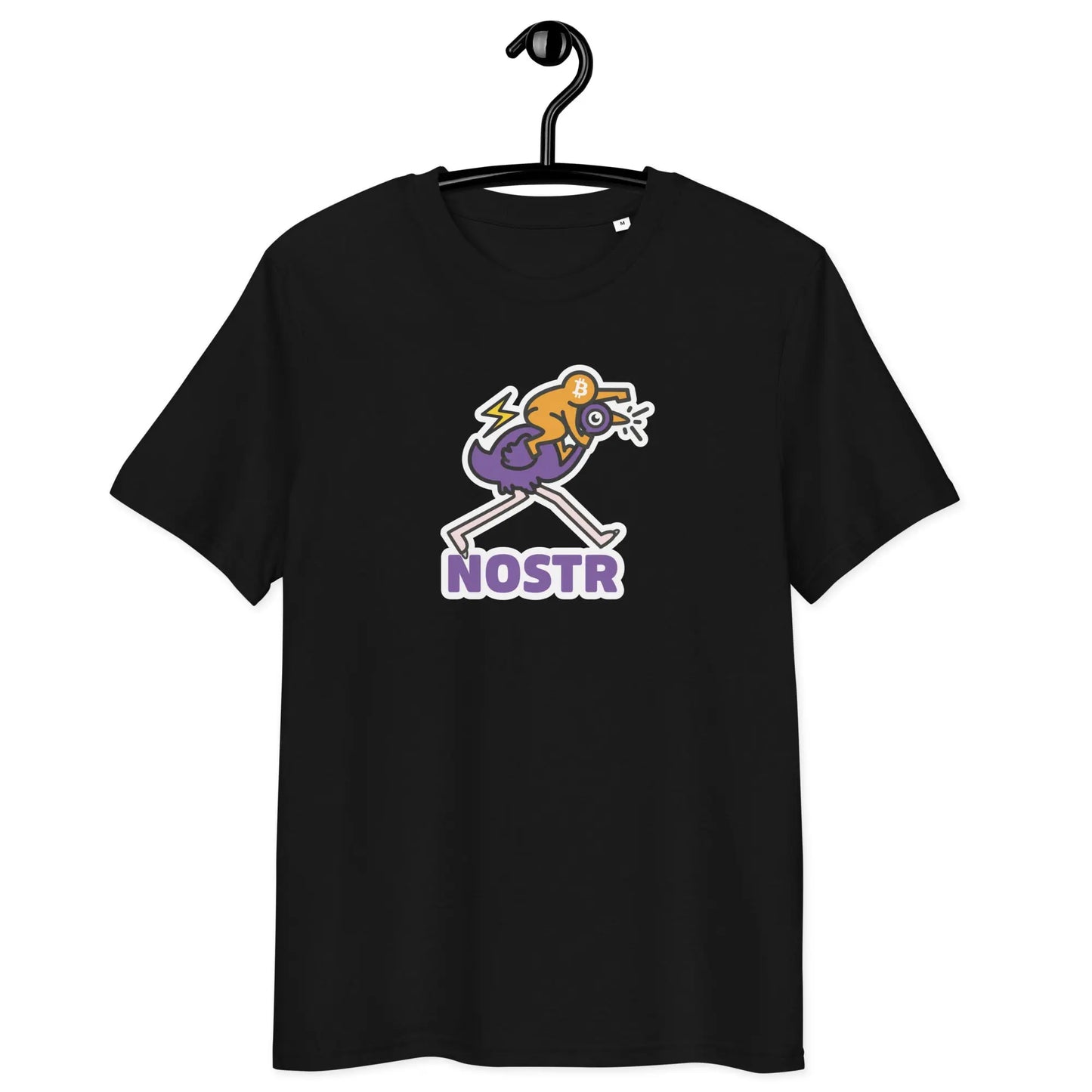 Nostr T-Shirt – Nostr Pop Ostrich - on hanger - black