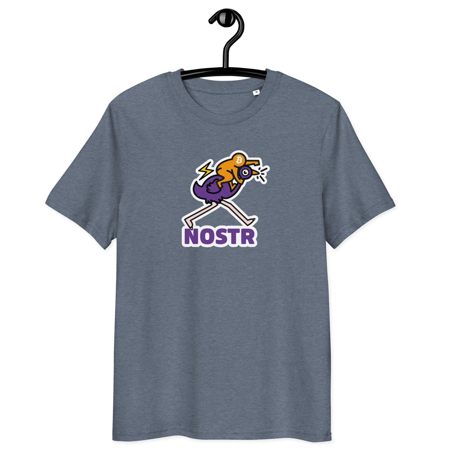 Nostr T-Shirt – Nostr Pop Ostrich - on hanger - blue