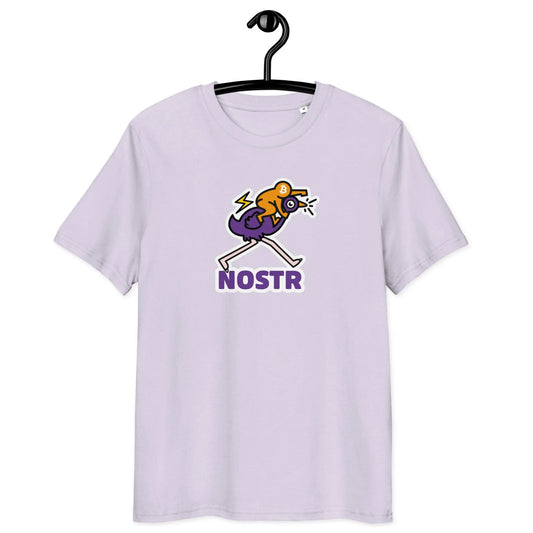 Nostr T-Shirt – Nostr Pop Ostrich | Store of Value — on hanger - lavender color shirt