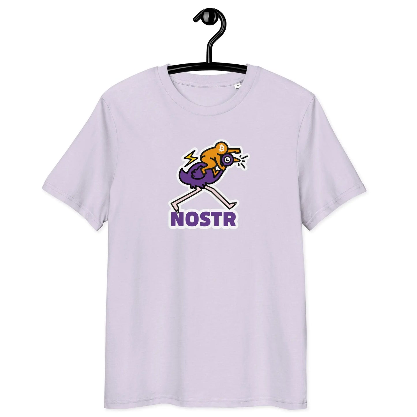 Nostr T-Shirt – Nostr Pop Ostrich - on hanger - purple