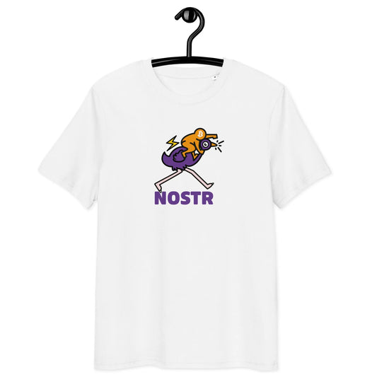 Nostr T-Shirt – Nostr Pop Ostrich - on hanger - white