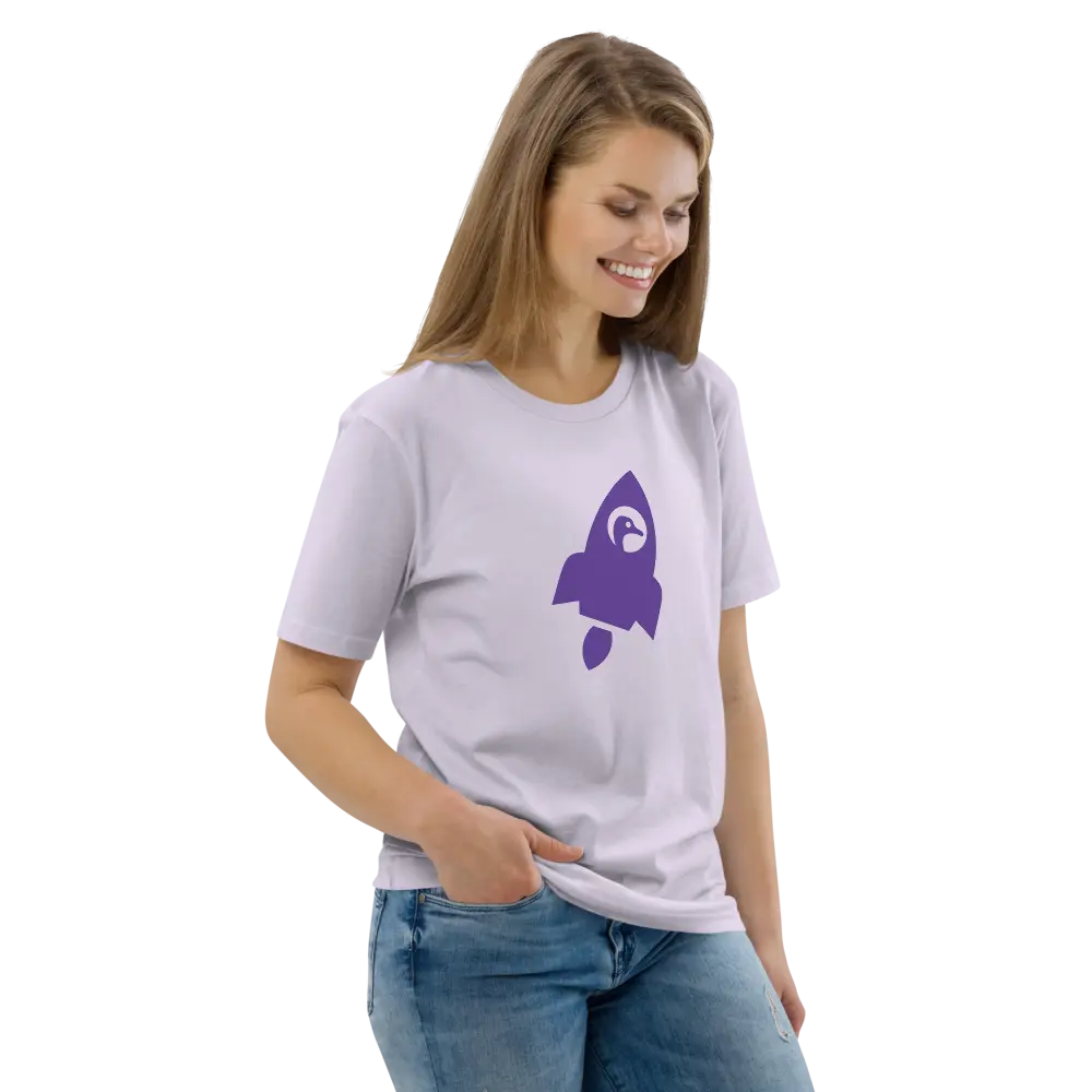 nostr t-shirt - rocket - female model view
