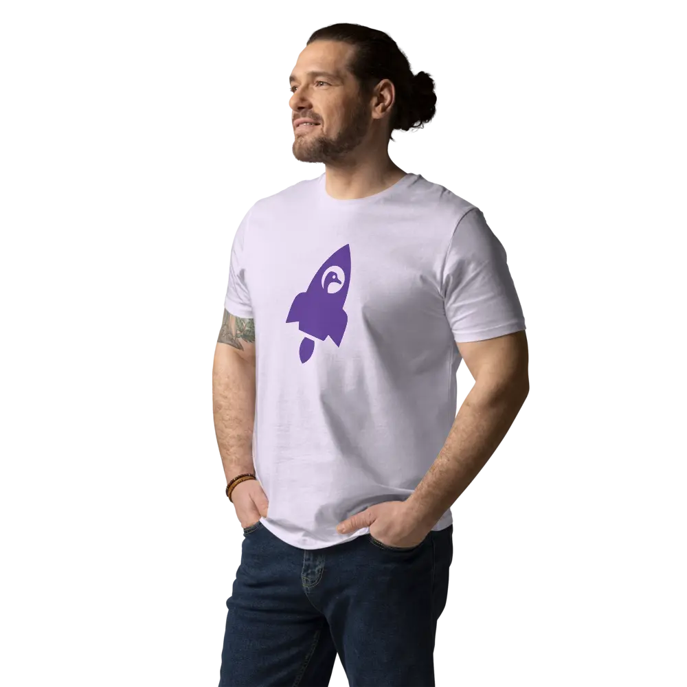 nostr t-shirt - rocket - model view 