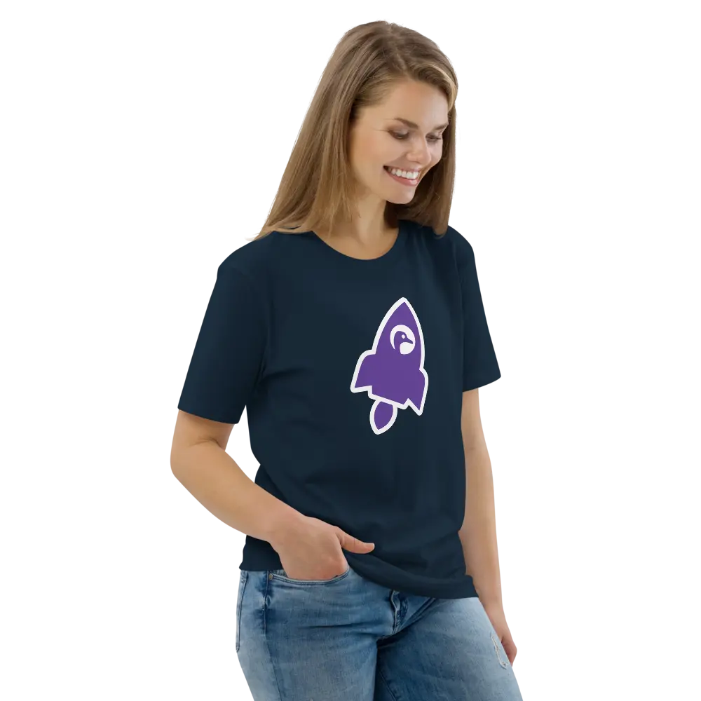 nostr tee - rocket - female model worn
