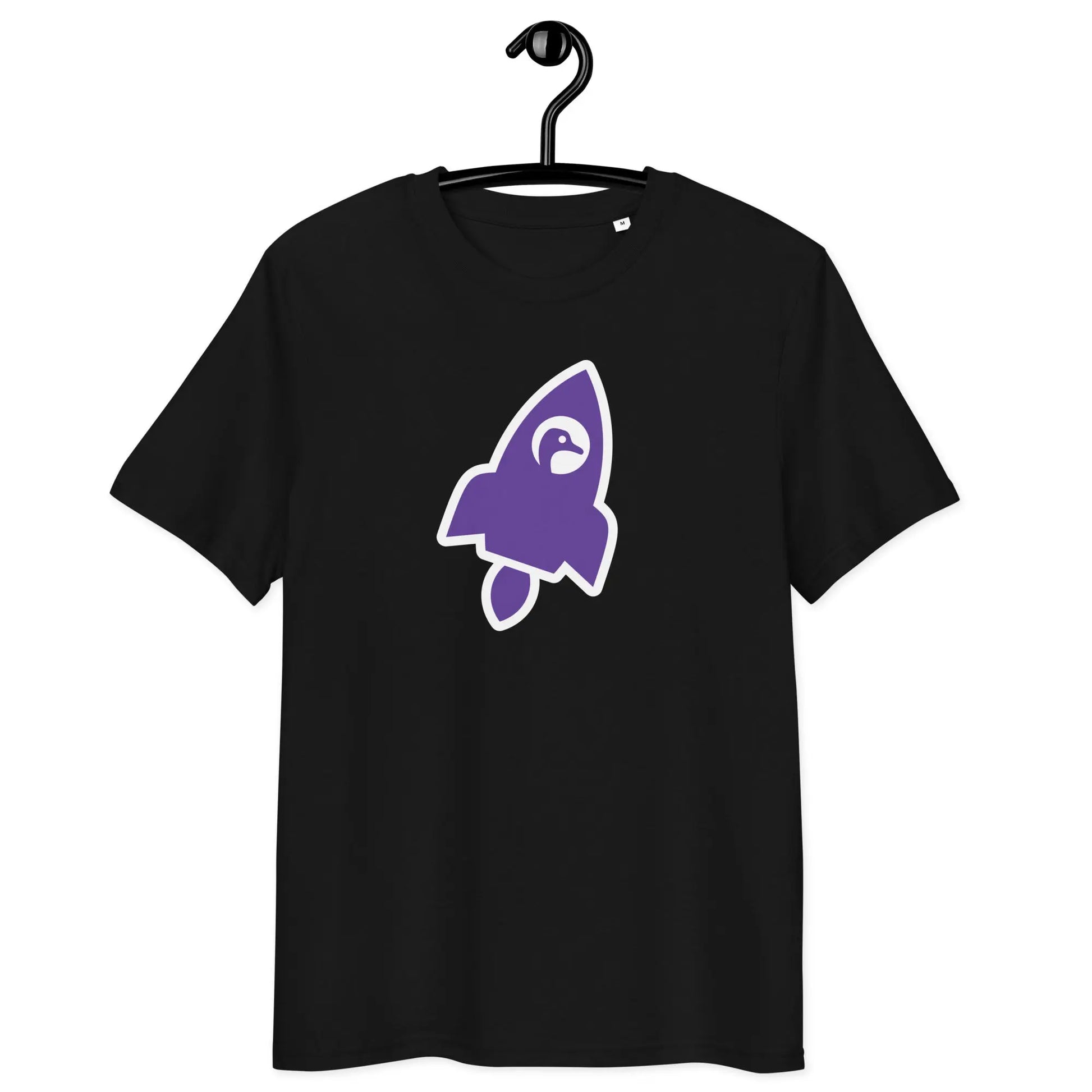 nostr tee - rocket - front view - black
