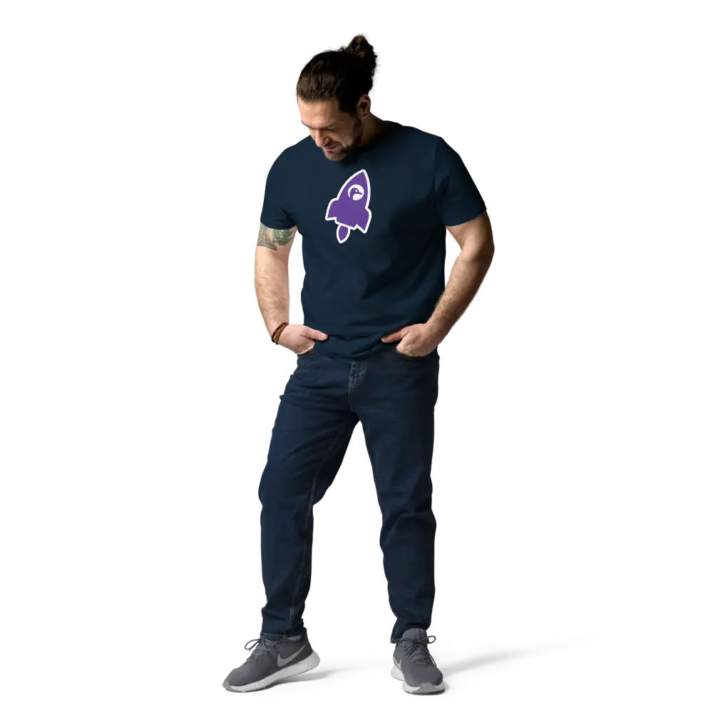 nostr tee - rocket - worn by male model