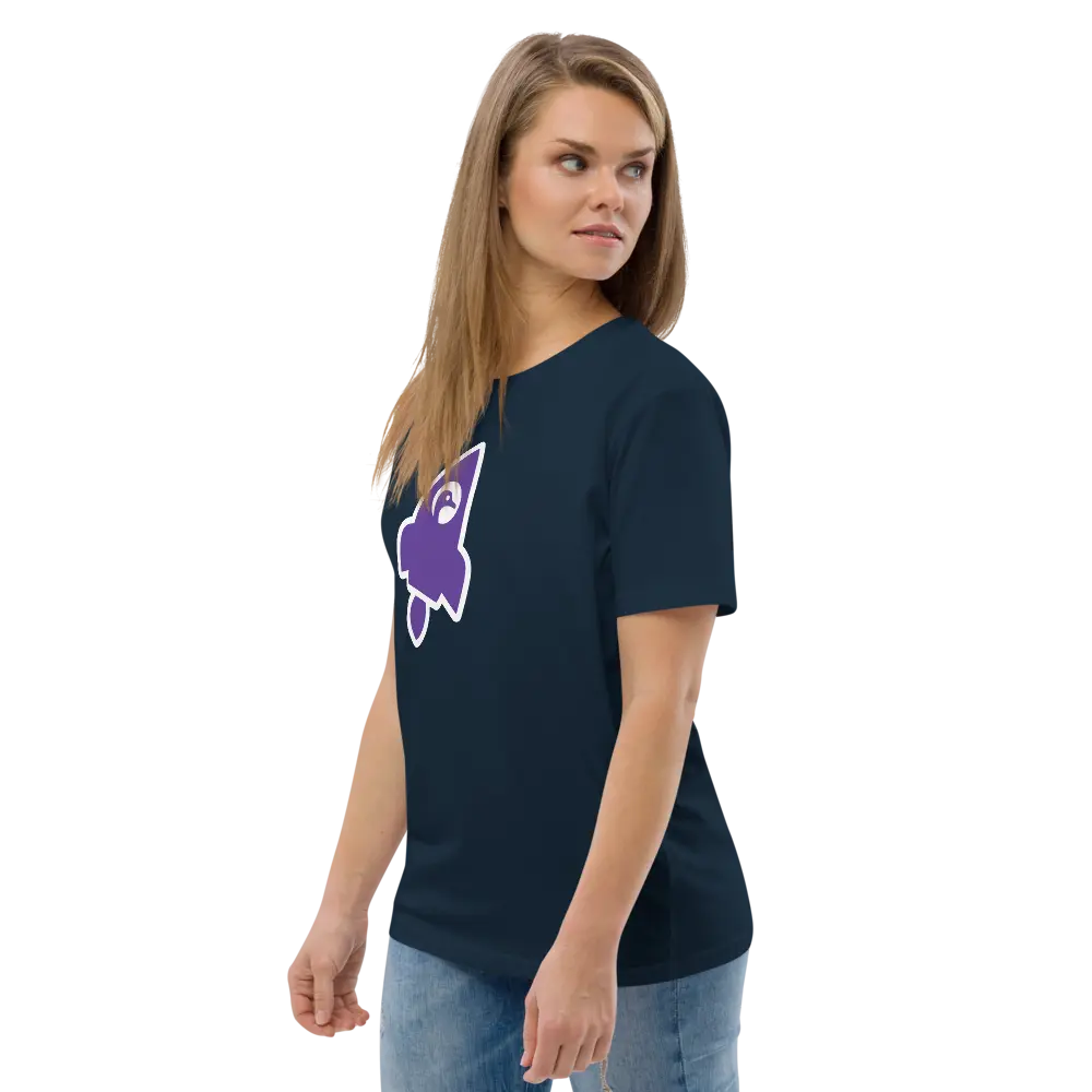 nostr tee - rocket - worn by female model