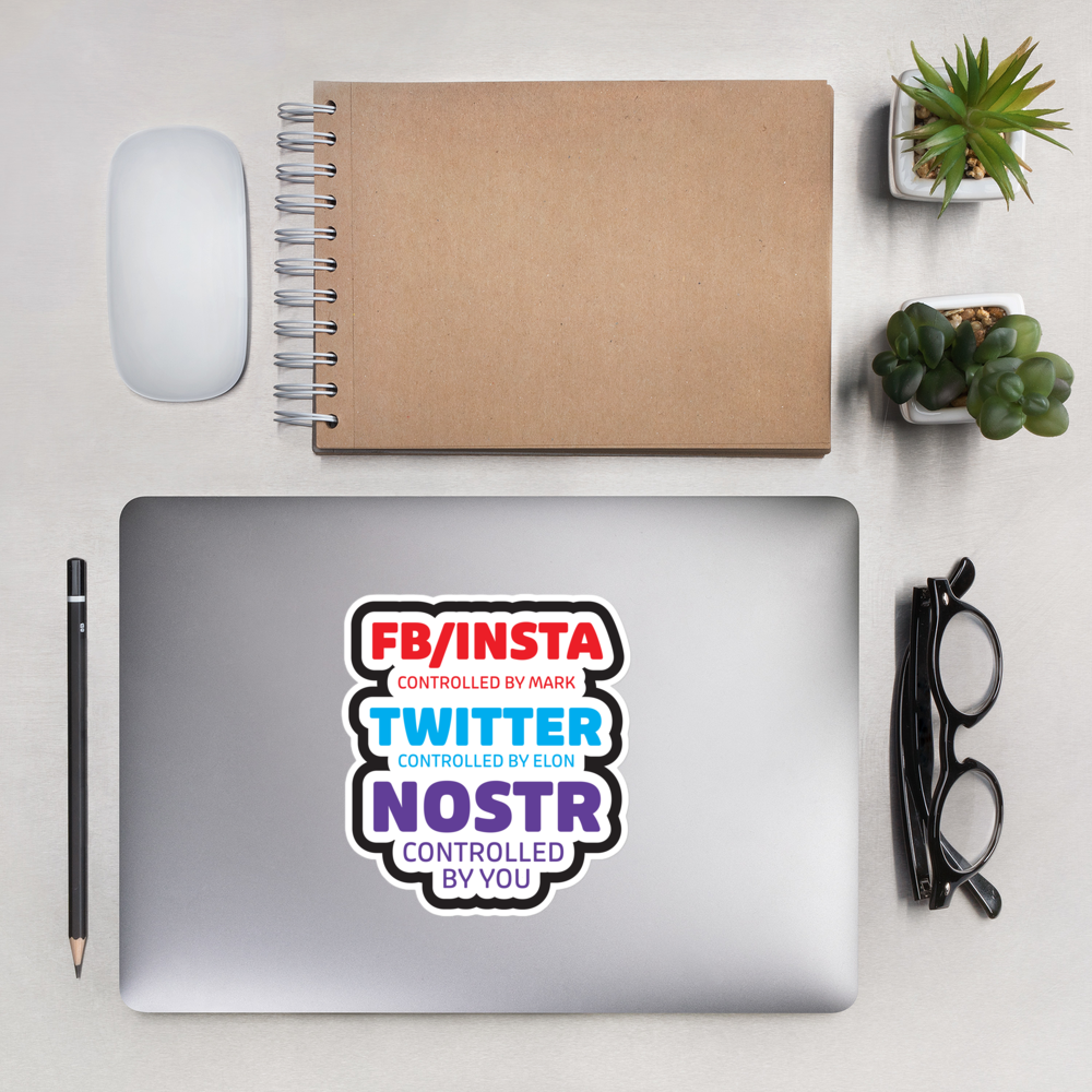 nostr sticker - controlled by you - applied on laptop