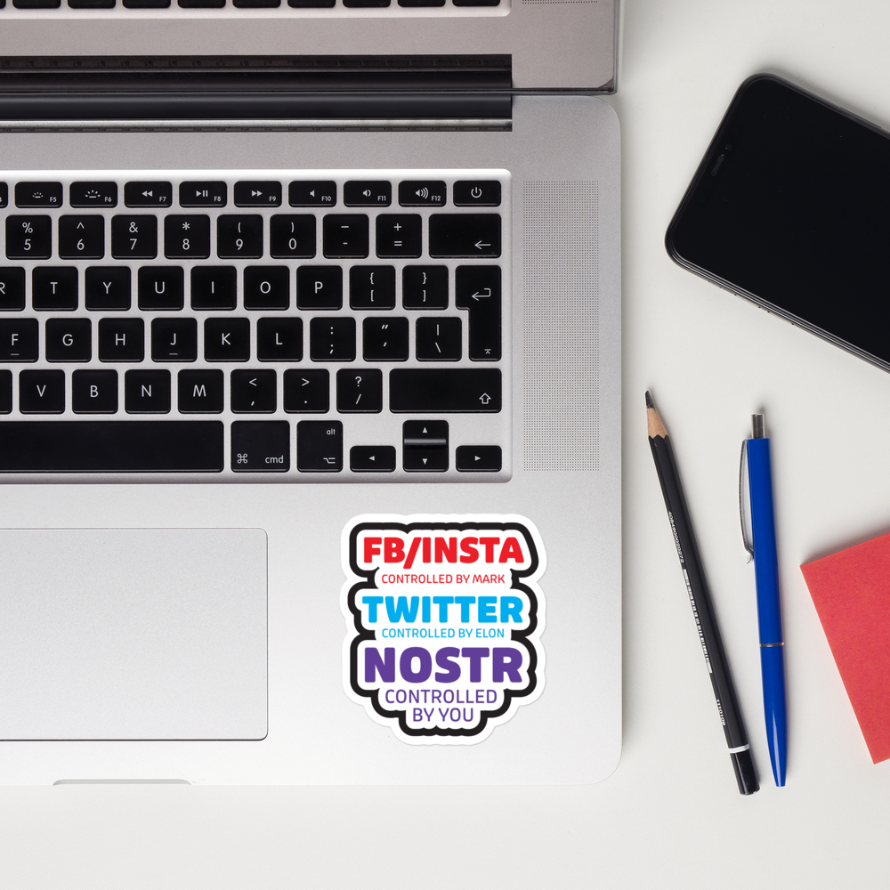 nostr sticker - controlled by you - applied on laptop