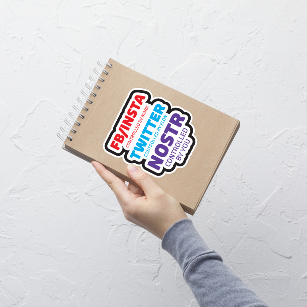 nostr sticker - controlled by you - applied on notebook