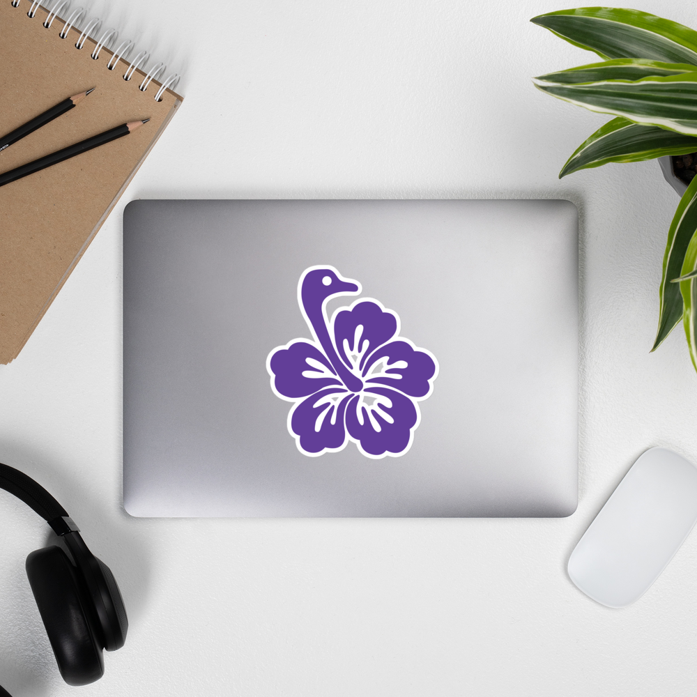 nostr sticker - nostr flower - applied on laptop in office