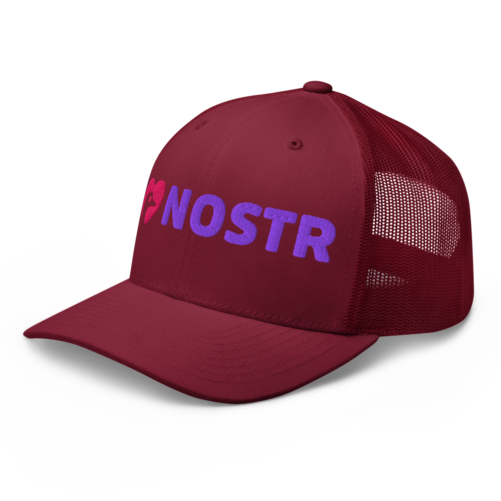 i love nostr hat angled front view cranberry
