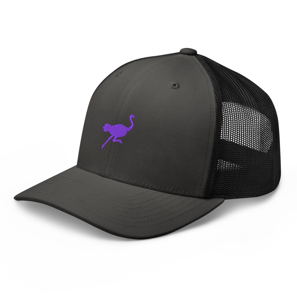 nostr trucker hat small nostrich embroidery angled charcoal black