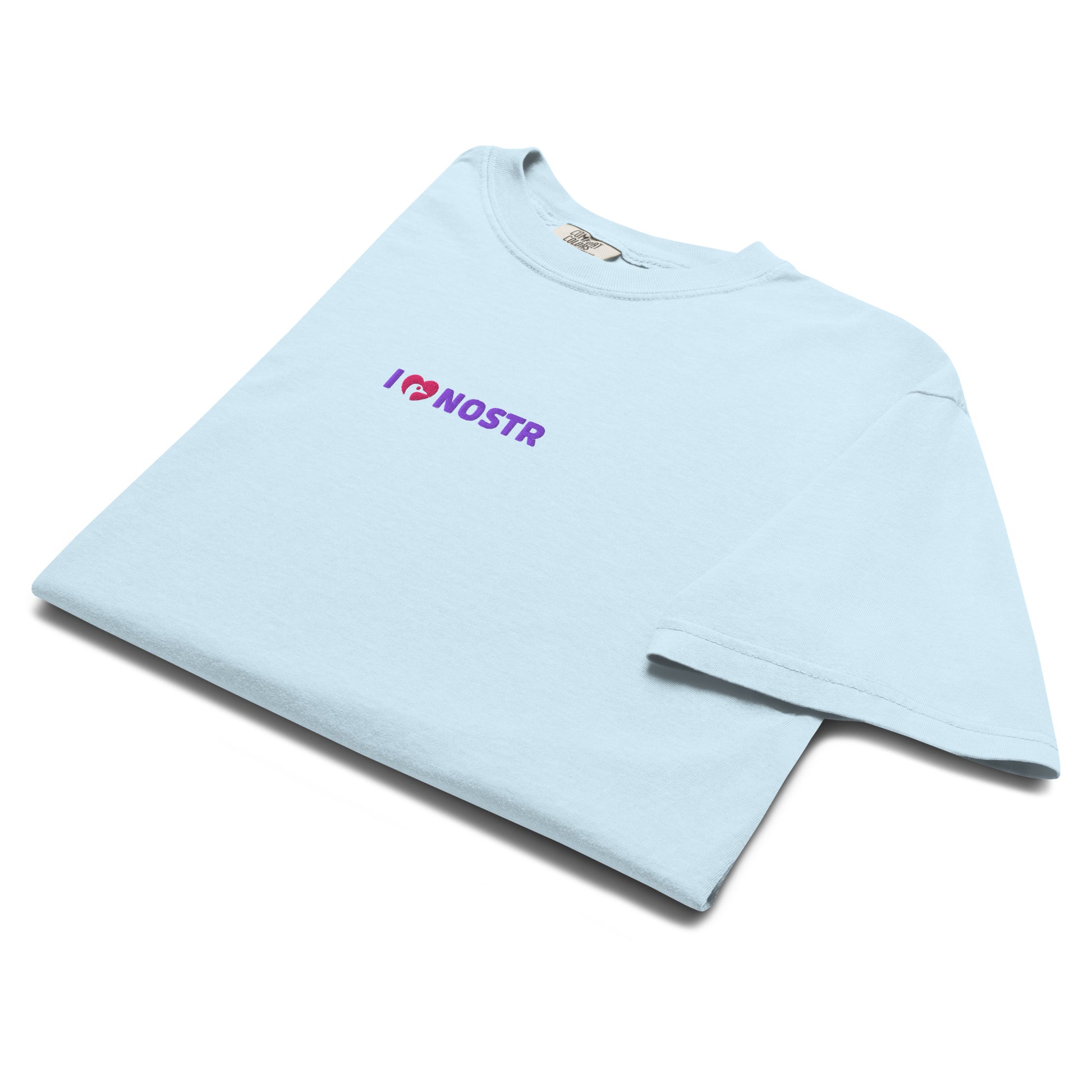 nostr t-shirt - i love nostr - front view - chambray
