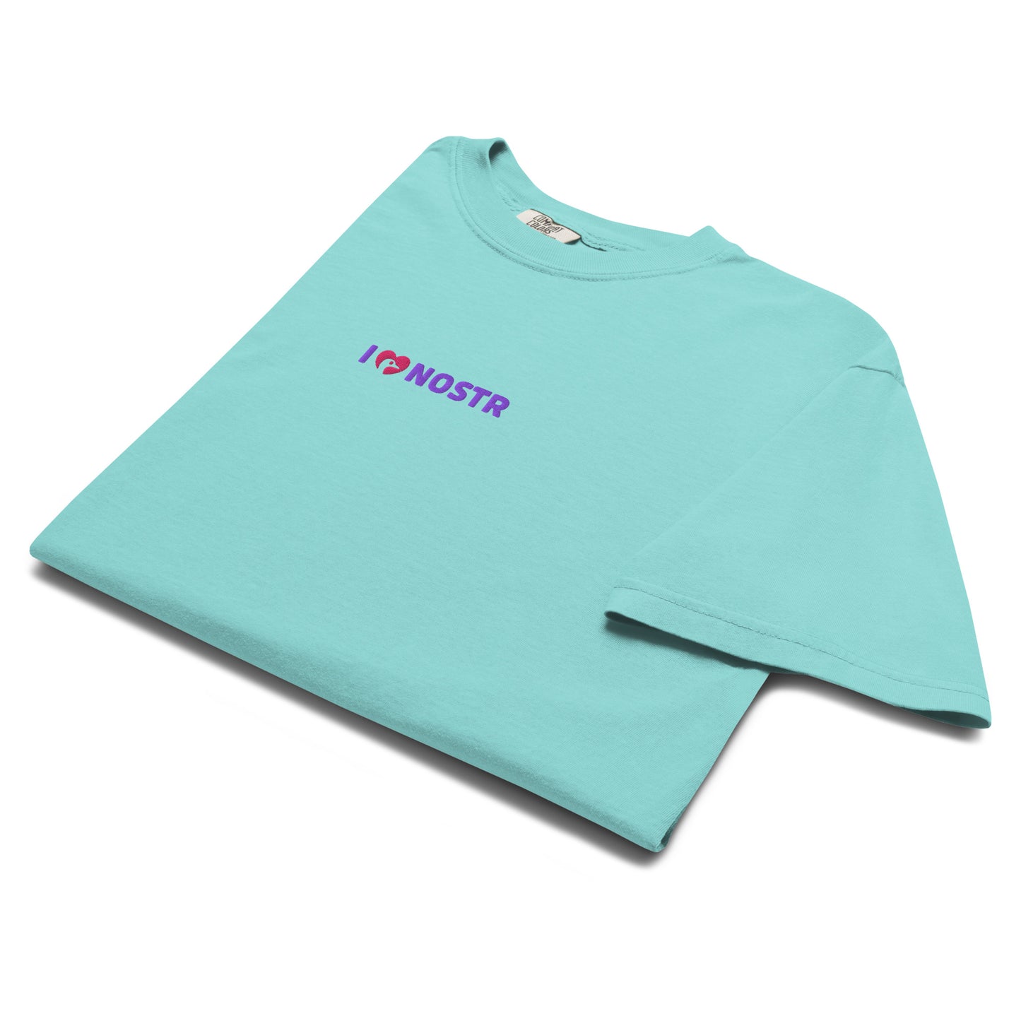 nostr t-shirt - i love nostr - front view - lagoon blue