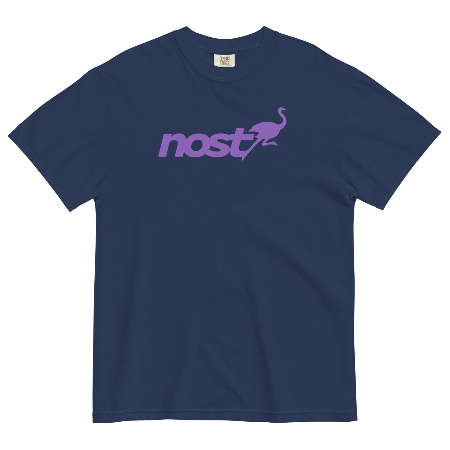 nostr t-shirt - nostrich - front view - navy blue