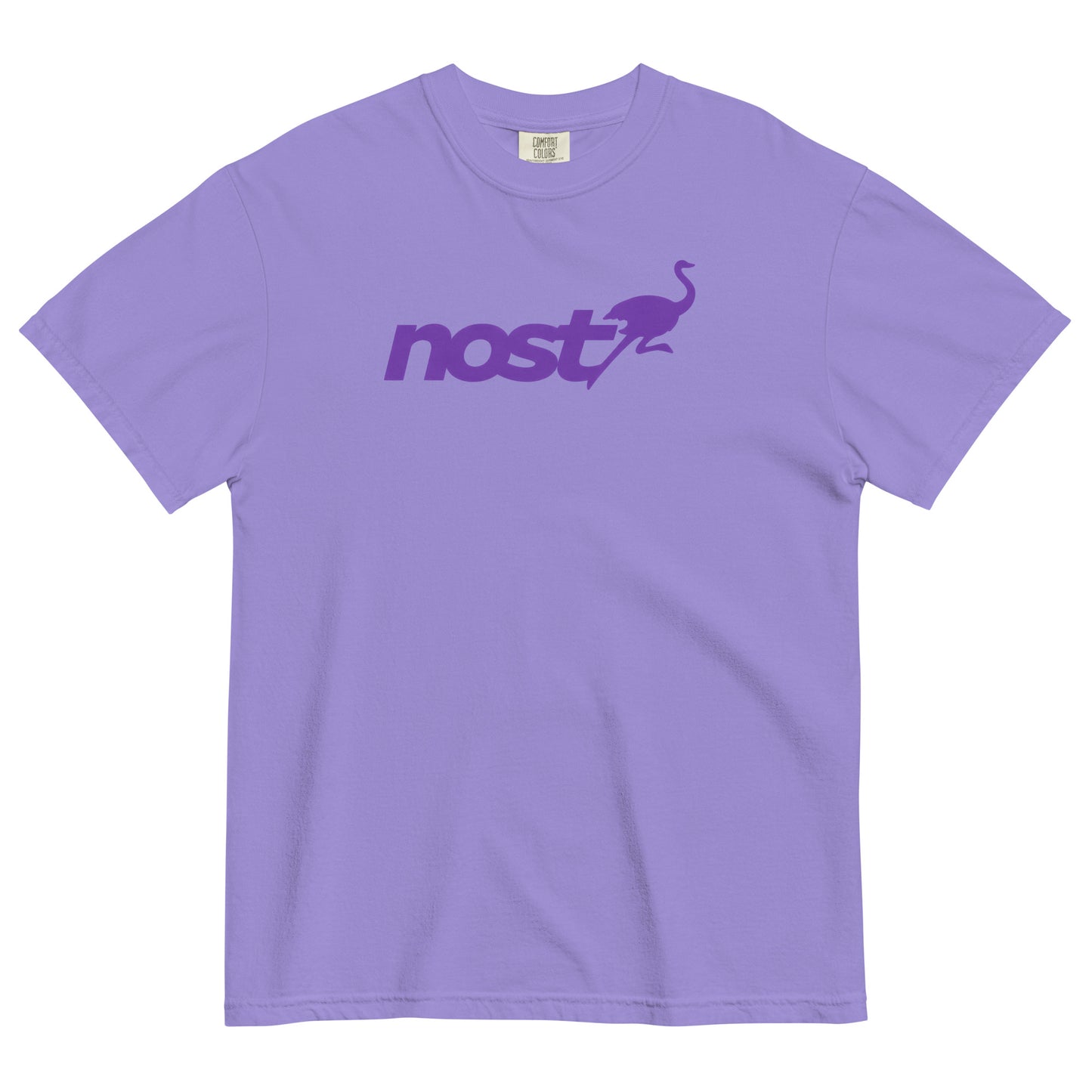 nostr t-shirt - nostrich - front view - violet