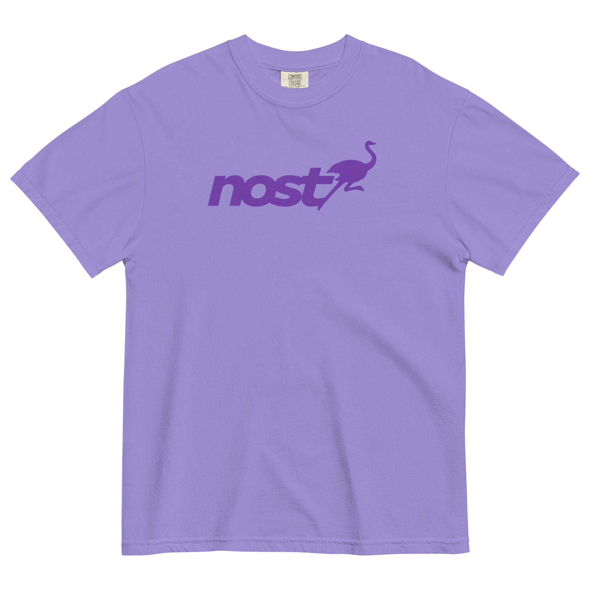 nostr t-shirt - nostrich - front view - violet