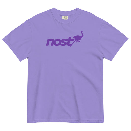 nostr t-shirt - nostrich - front view - violet