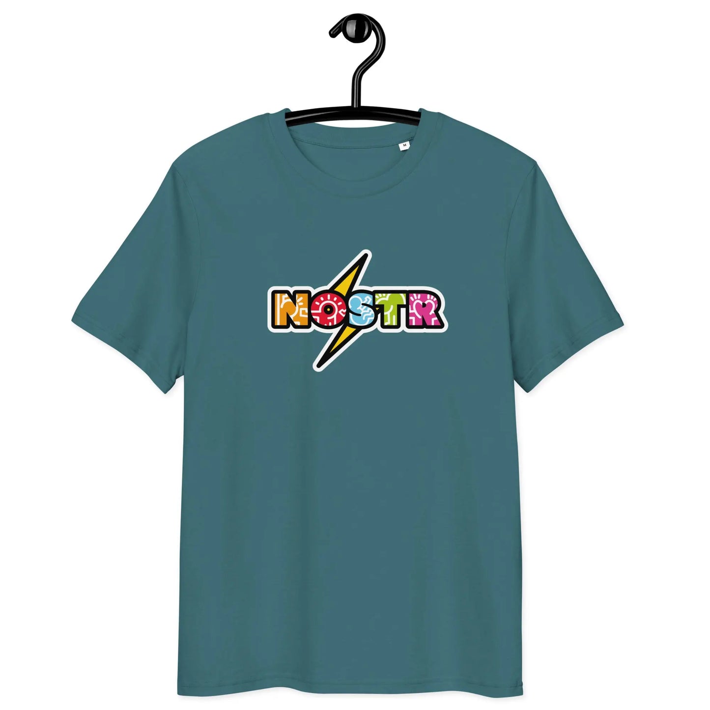 Nostr T-Shirt – Zap Sats | Store of Value — on hanger - blue color shirt