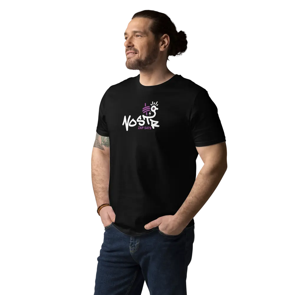 T-Shirt – Nostr Zap Sats — worn on male model — black